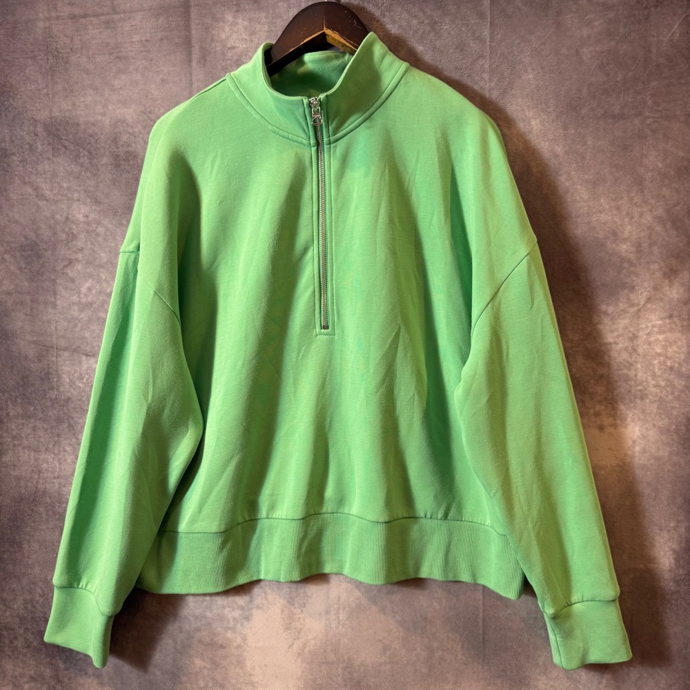 Varley DoubleSoft Half Zip Sweatshirt Green XL Pullover Mock Neck Long Sleeve